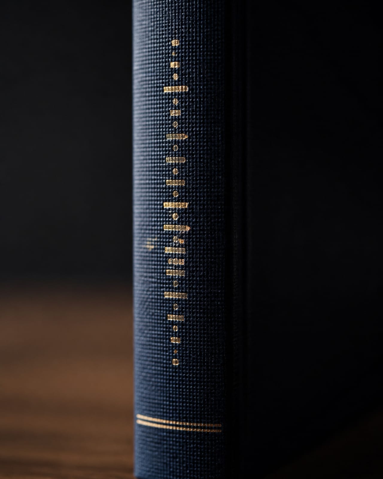 Makro der Rückenbeschriftung an einem Hardcover mit Leineneinband